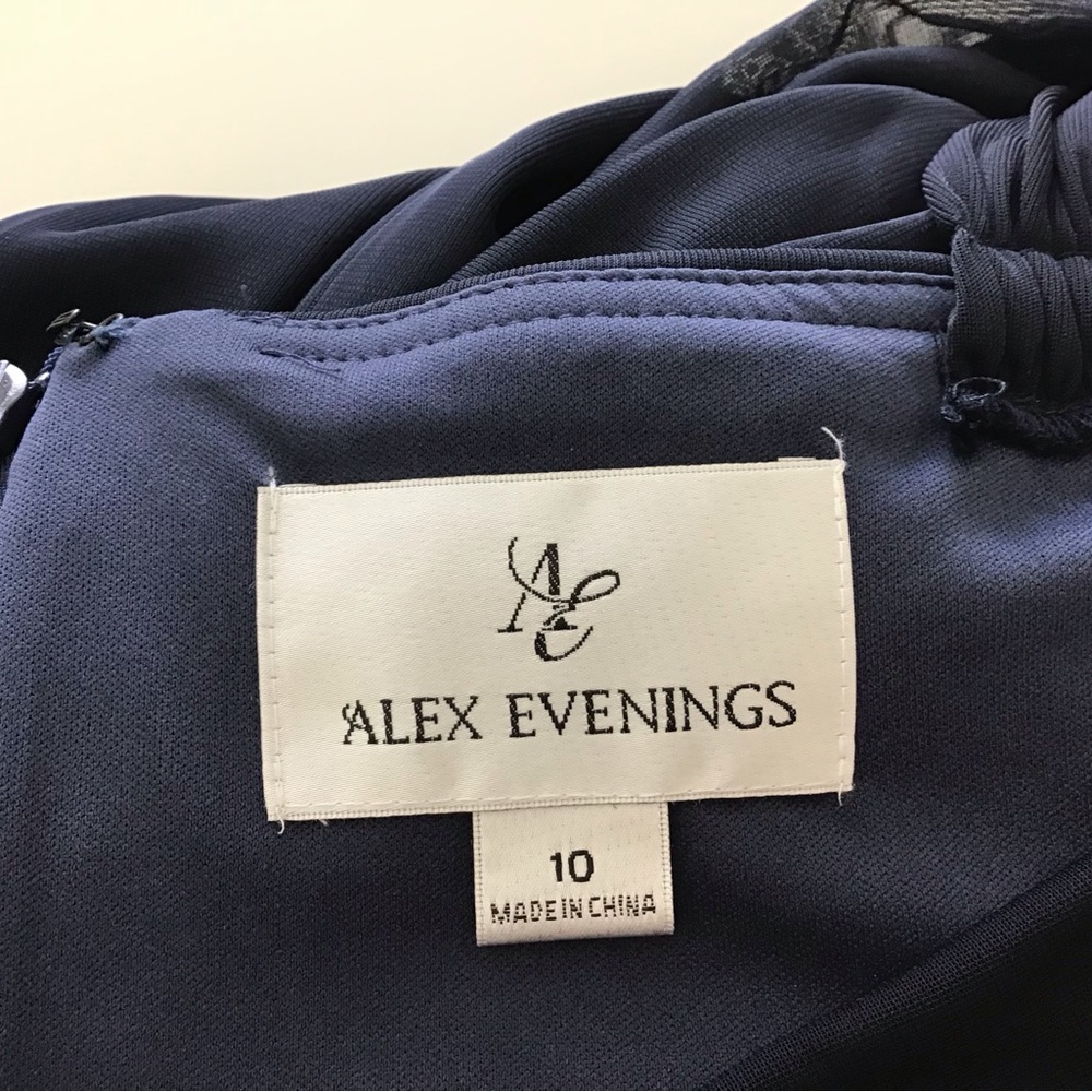 Alex Evenings Off Shoulder Gown Blue Chiffon Bead Embellished Dress Size 10 - Picture 6 of 7